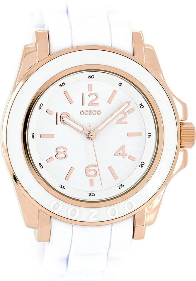 OOZOO Quarzuhr Oozoo Damen Armbanduhr weiß Analog matt, (Analoguhr), Damenuhr rund, groß (ca. 44mm) Silikonarmband, Fashion-Style von OOZOO