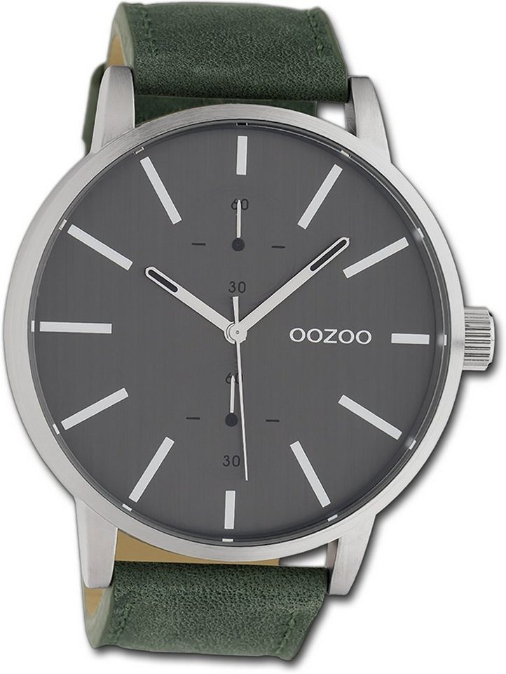 OOZOO Quarzuhr Oozoo Damen Herren Armbanduhr, Damen, Herrenuhr Lederarmband dunkelgrün, rundes Gehäuse, groß (50mm) von OOZOO