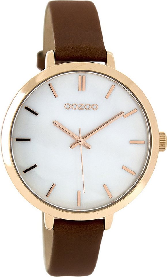 OOZOO Quarzuhr Oozoo Damen Uhr Casual schimmernd Leder, (Analoguhr), Damenuhr rund, mittel (ca. 38mm) Lederarmband, Casual-Style von OOZOO