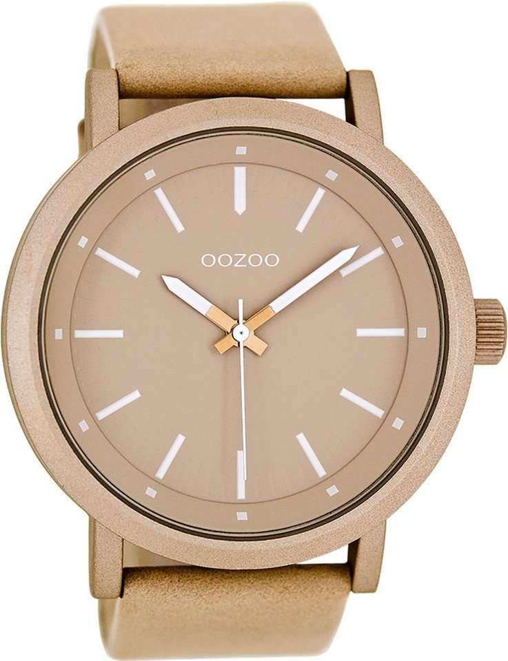 OOZOO Quarzuhr Oozoo Damen Uhr Elegant matt Leder, (Analoguhr), Damenuhr rund, extra groß (ca. 48mm) Lederarmband, Elegant-Style von OOZOO