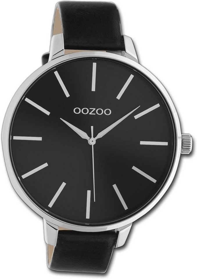 OOZOO Quarzuhr Oozoo Damen Uhr Timepieces C10714, Damenuhr Lederarmband schwarz, rundes Gehäuse, extra groß (ca. 48mm) von OOZOO