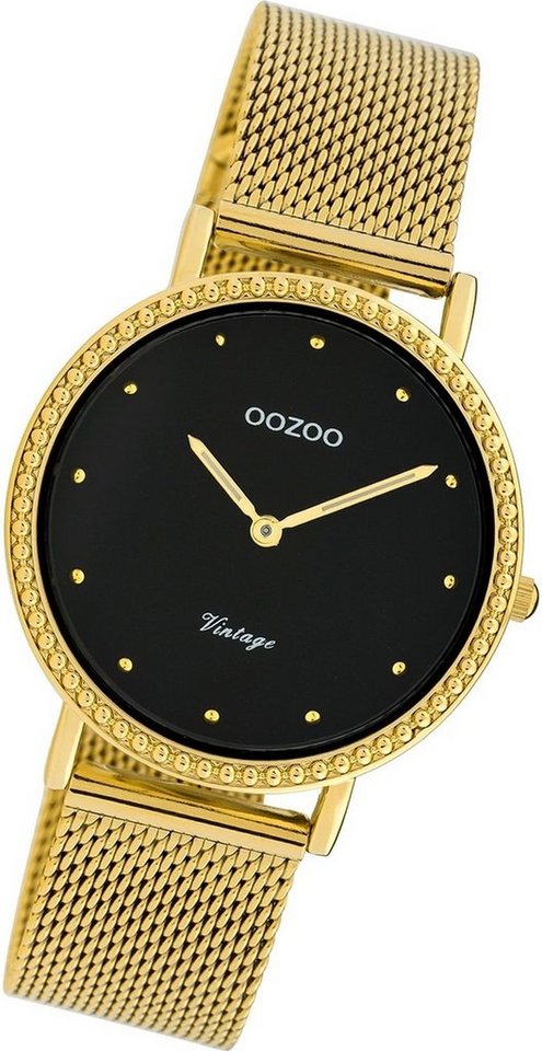 OOZOO Quarzuhr Oozoo Edelstahl Damen Uhr C20055, Damenuhr Edelstahlarmband gold, rundes Gehäuse, mittel (ca. 34mm) von OOZOO