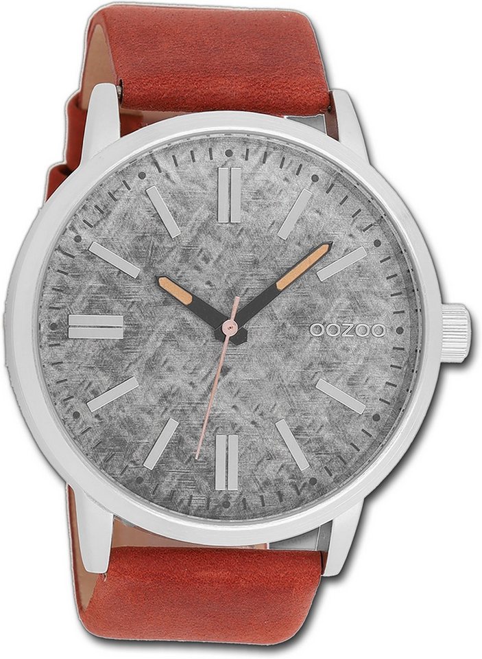 OOZOO Quarzuhr Oozoo Herren Armbanduhr Timepieces, (Analoguhr), Herrenuhr Lederarmband braun, rundes Gehäuse, extra groß (ca. 48mm) von OOZOO