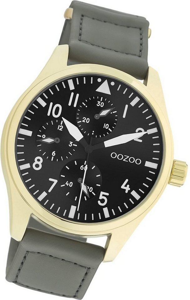 OOZOO Quarzuhr Oozoo Herren Armbanduhr Timepieces, Herrenuhr Lederarmband grau, rundes Gehäuse, groß (ca. 42mm) von OOZOO