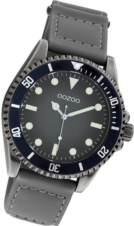 OOZOO Quarzuhr Oozoo Herren Armbanduhr Timepieces, Herrenuhr Lederarmband grau, rundes Gehäuse, groß (ca. 42mm) von OOZOO