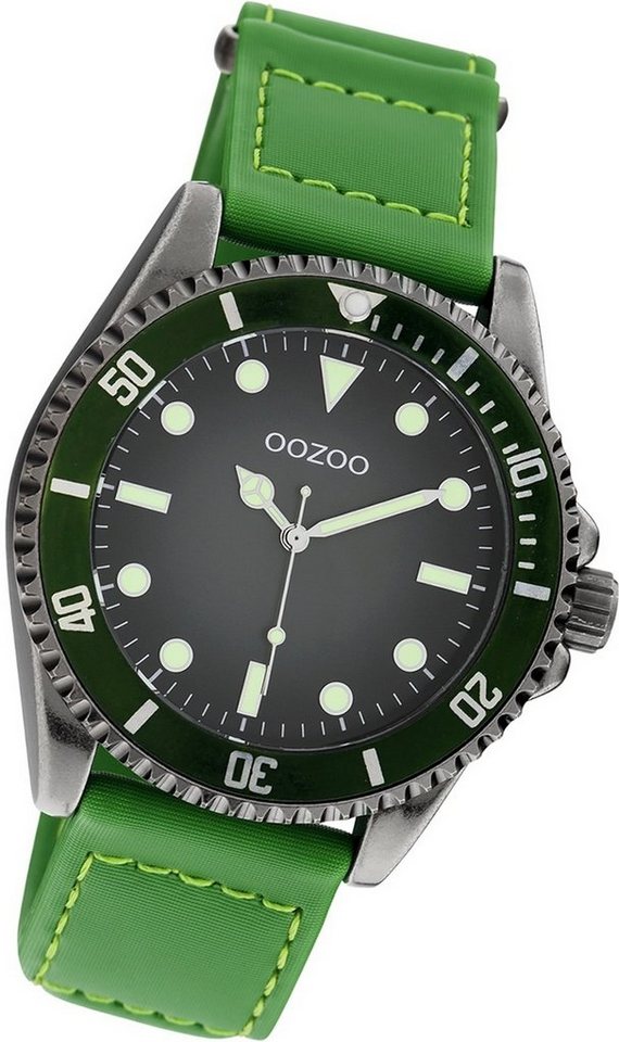 OOZOO Quarzuhr Oozoo Herren Armbanduhr Timepieces, Herrenuhr Lederarmband grün, rundes Gehäuse, groß (ca. 42mm) von OOZOO