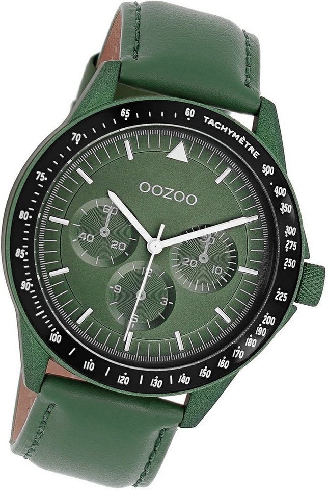 OOZOO Quarzuhr Oozoo Herren Armbanduhr Timepieces, Herrenuhr Lederarmband grün, rundes Gehäuse, groß (ca. 45mm) von OOZOO