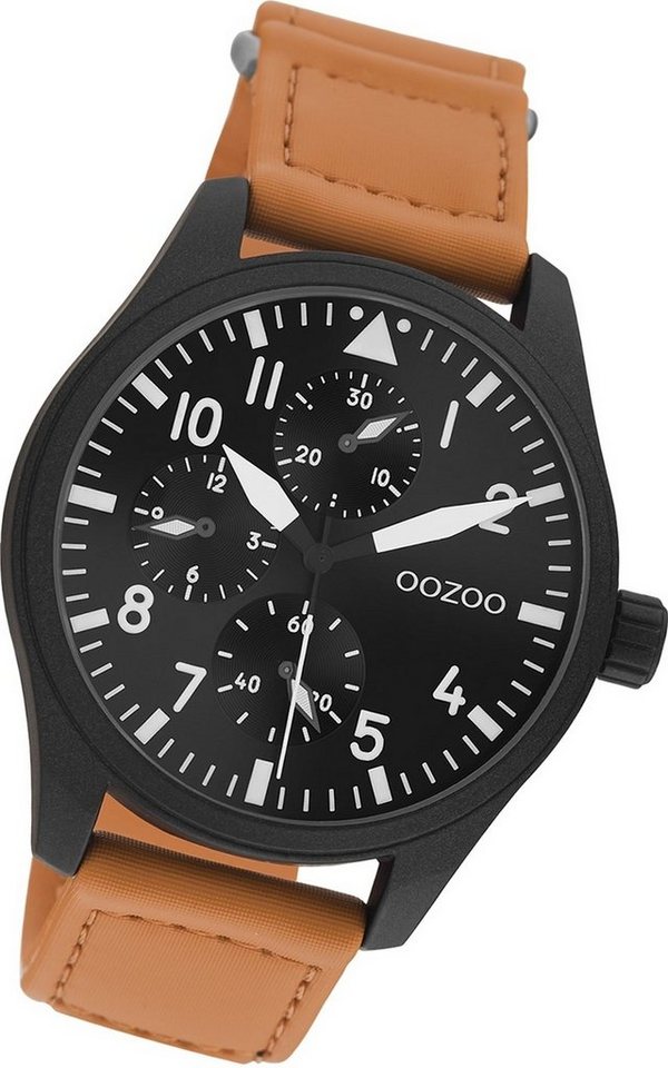 OOZOO Quarzuhr Oozoo Herren Armbanduhr Timepieces, Herrenuhr Lederarmband orange, rundes Gehäuse, groß (ca. 42mm) von OOZOO