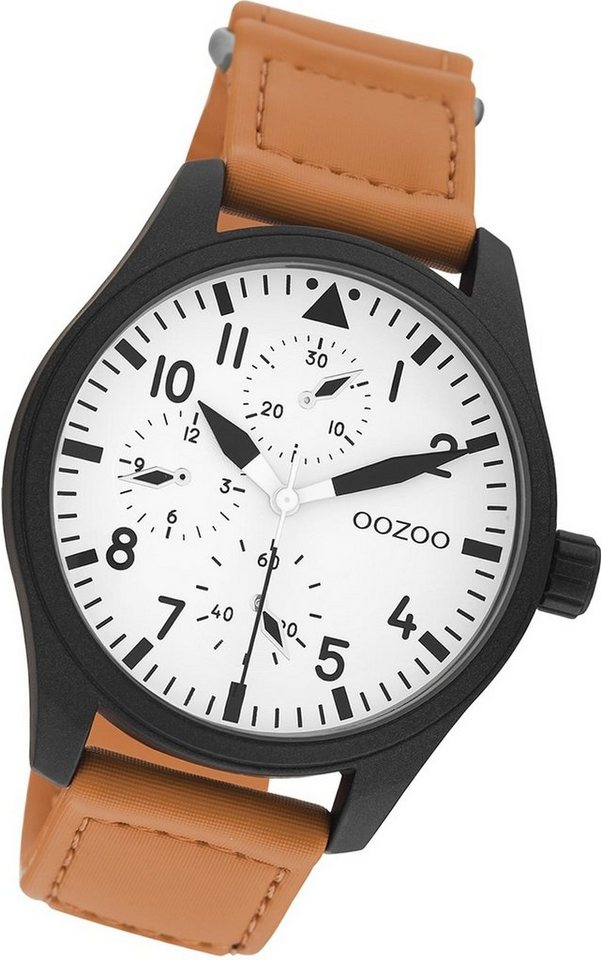 OOZOO Quarzuhr Oozoo Herren Armbanduhr Timepieces, Herrenuhr Lederarmband orange, rundes Gehäuse, groß (ca. 42mm) von OOZOO