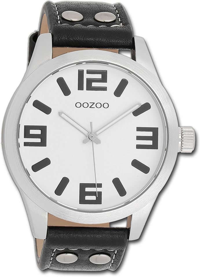 OOZOO Quarzuhr Oozoo Herren Armbanduhr Timepieces, (Analoguhr), Herrenuhr Lederarmband schwarz, rundes Gehäuse, extra groß (ca. 46mm) von OOZOO