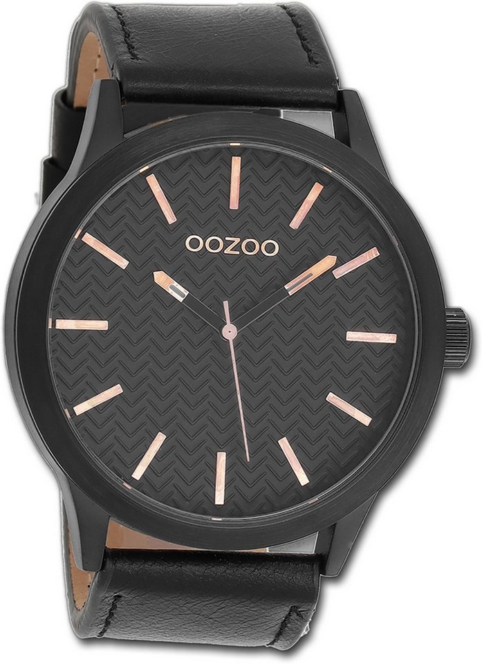 OOZOO Quarzuhr Oozoo Herren Armbanduhr Timepieces, (Analoguhr), Herrenuhr Lederarmband schwarz, rundes Gehäuse, extra groß (ca. 50mm) von OOZOO