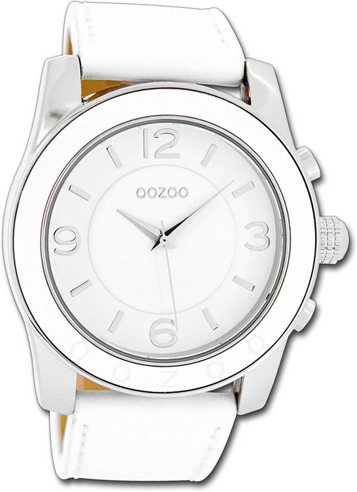 OOZOO Quarzuhr Oozoo Herren Armbanduhr Timepieces, (Analoguhr), Herrenuhr Lederarmband weiß, rundes Gehäuse, groß (ca. 45mm) von OOZOO