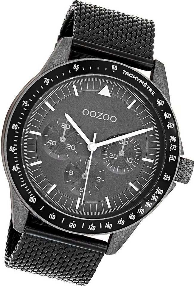 OOZOO Quarzuhr Oozoo Herren Armbanduhr Timepieces, (Analoguhr), Herrenuhr Metall, Mesharmband schwarz, rundes Gehäuse, groß (ca. 45mm) von OOZOO