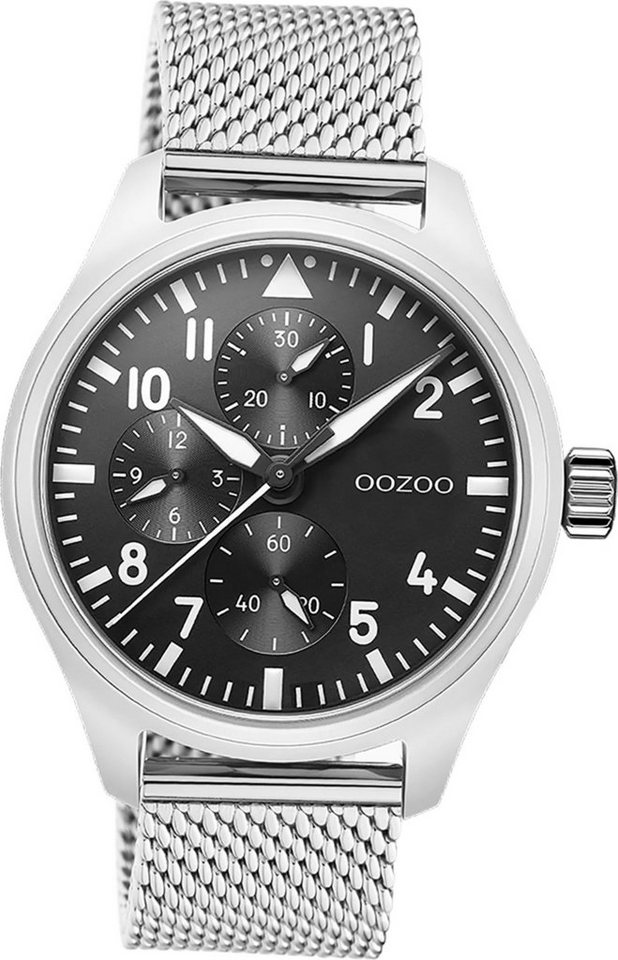 OOZOO Quarzuhr Oozoo Herren Armbanduhr Timepieces, Herrenuhr Metall, Mesharmband silber, rundes Gehäuse, groß (ca. 42mm) von OOZOO