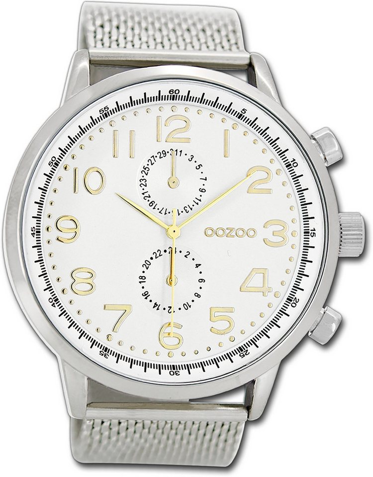 OOZOO Quarzuhr Oozoo Herren Armbanduhr Timepieces, (Analoguhr), Herrenuhr Metallarmband silber, rundes Gehäuse, extra groß (ca. 50mm) von OOZOO