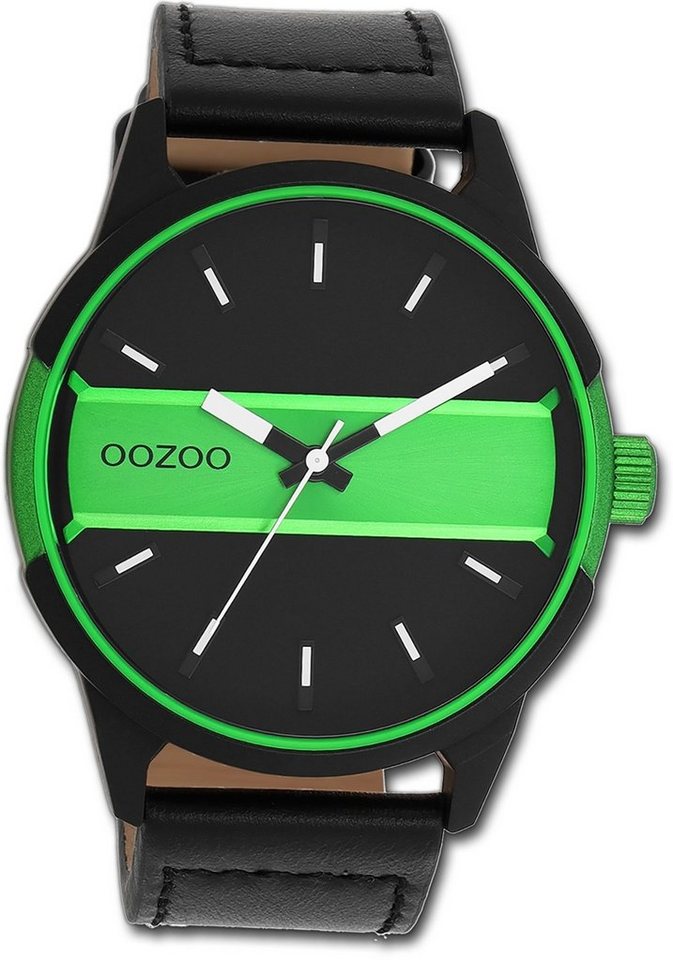 OOZOO Quarzuhr Oozoo Herren Armbanduhr Timepieces, Herrenuhr Lederarmband forest grün, rundes Gehäuse, extra groß (48mm) von OOZOO
