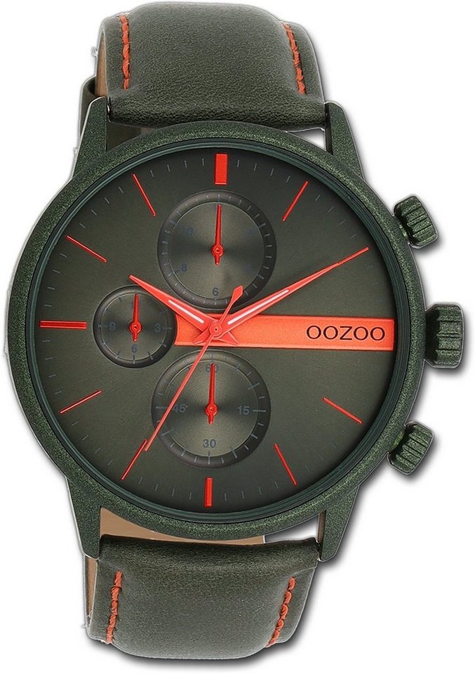 OOZOO Quarzuhr Oozoo Herren Armbanduhr Timepieces, Herrenuhr Lederarmband grün, rundes Gehäuse, groß (ca. 45mm) von OOZOO