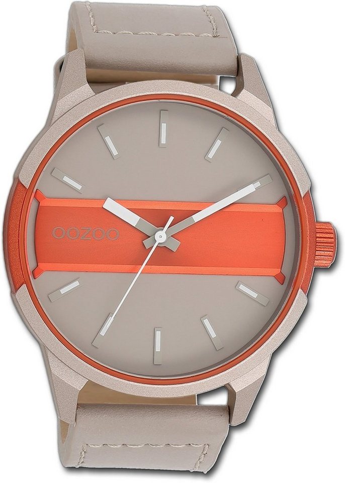 OOZOO Quarzuhr Oozoo Herren Armbanduhr Timepieces, Herrenuhr Lederarmband sand, rundes Gehäuse, extra groß (ca. 48mm) von OOZOO