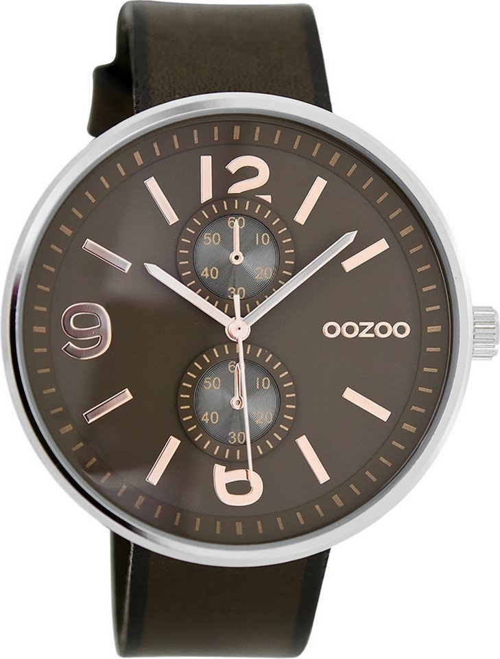 OOZOO Quarzuhr Oozoo Herren Armbanduhr Timepieces Analog, (Analoguhr), Herrenuhr rund, extra groß (ca. 46mm) Lederarmband, Casual-Style von OOZOO