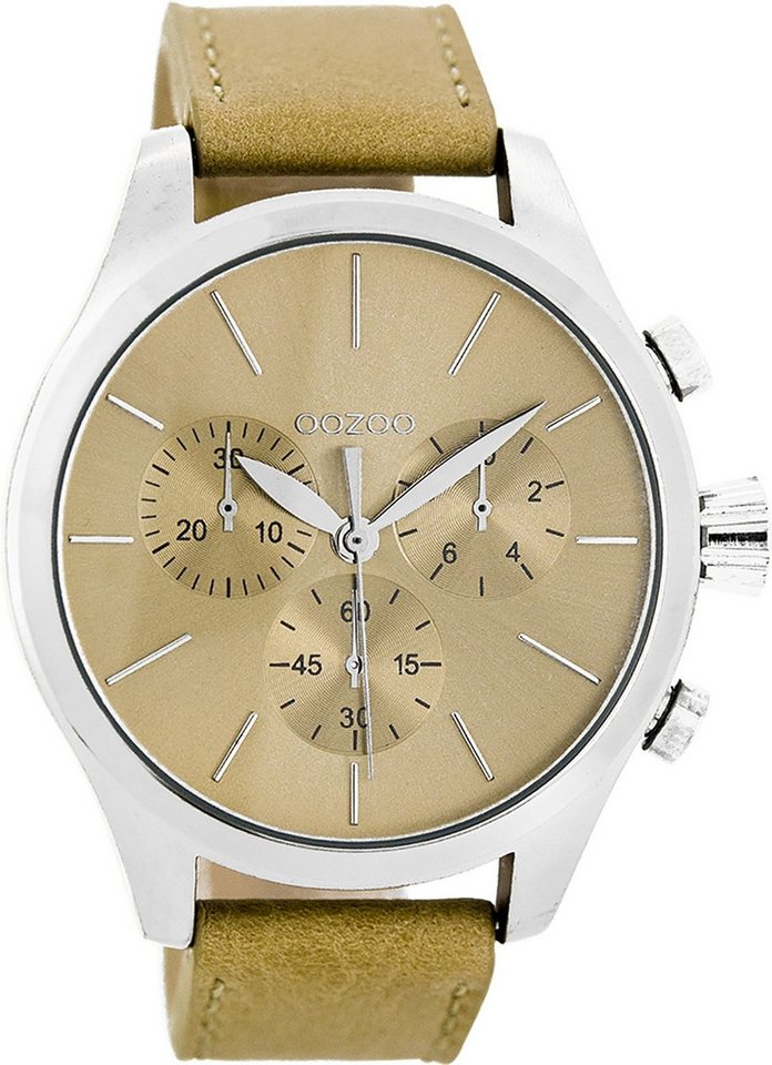 OOZOO Quarzuhr Oozoo Herren Armbanduhr Timepieces Analog, (Analoguhr), Herrenuhr rund, extra groß (ca. 46mm) Lederarmband, Casual-Style von OOZOO