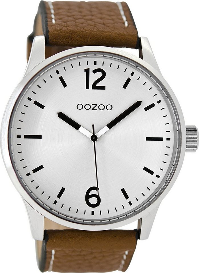 OOZOO Quarzuhr Oozoo Herren Armbanduhr Timepieces Analog, (Analoguhr), Herrenuhr rund, extra groß (ca. 46mm) Lederarmband, Casual-Style von OOZOO