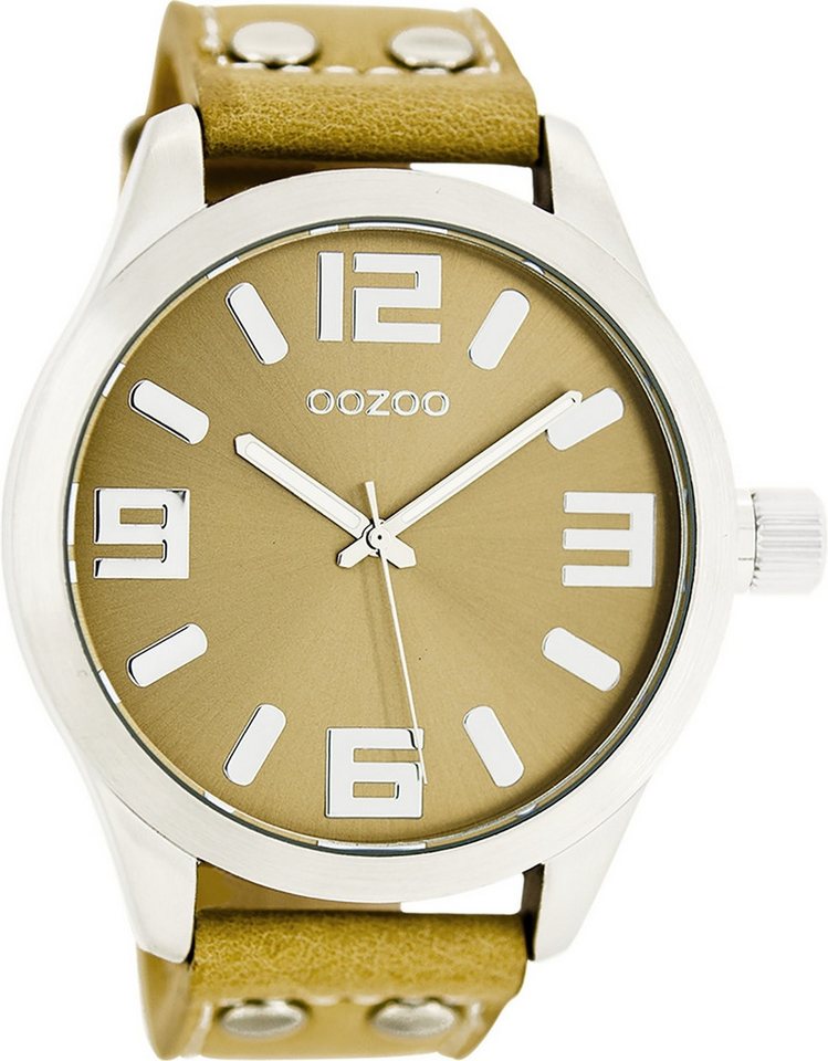 OOZOO Quarzuhr Oozoo Herren Armbanduhr Timepieces Analog, (Analoguhr), Herrenuhr rund, extra groß (ca. 46mm) Lederarmband, Fashion-Style von OOZOO