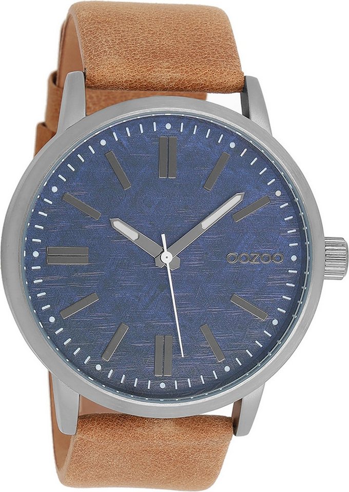 OOZOO Quarzuhr Oozoo Herren Armbanduhr Timepieces Analog, (Analoguhr), Herrenuhr rund, extra groß (ca. 48mm) Lederarmband, Elegant-Style von OOZOO