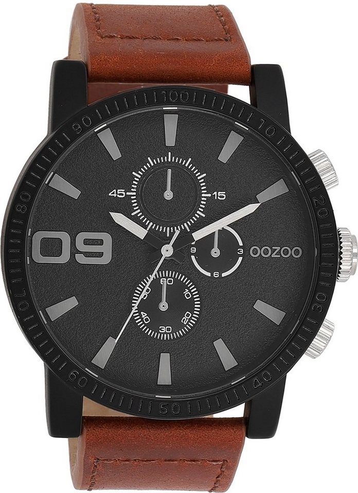 OOZOO Quarzuhr Oozoo Herren Armbanduhr Timepieces Analog, (Analoguhr), Herrenuhr rund, extra groß (ca. 48mm) Lederarmband, Fashion-Style von OOZOO