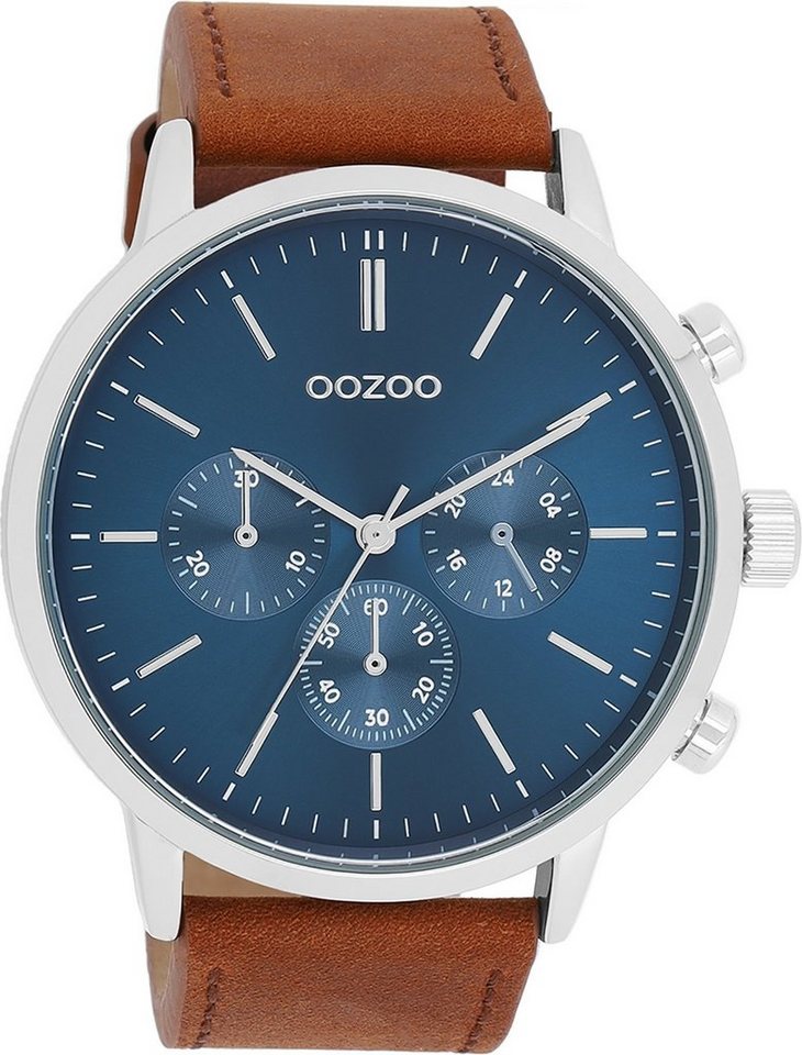 OOZOO Quarzuhr Oozoo Herren Armbanduhr Timepieces Analog, (Analoguhr), Herrenuhr rund, extra groß (ca. 50mm) Lederarmband, Fashion-Style von OOZOO