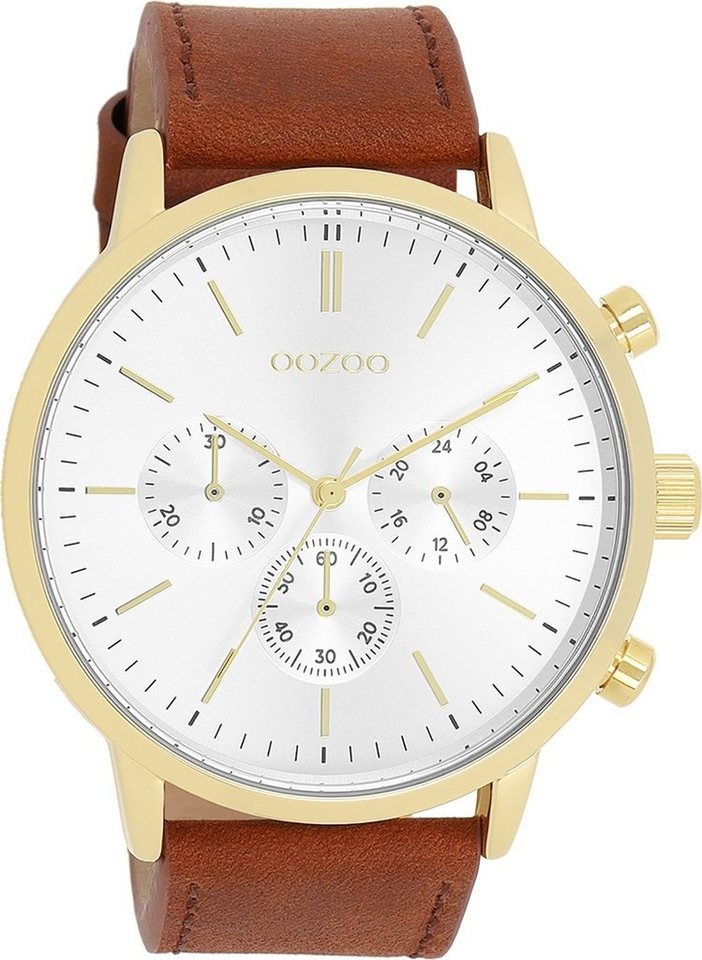 OOZOO Quarzuhr Oozoo Herren Armbanduhr Timepieces Analog, (Analoguhr), Herrenuhr rund, extra groß (ca. 50mm) Lederarmband, Fashion-Style von OOZOO