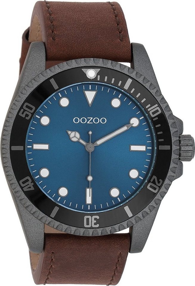 OOZOO Quarzuhr Oozoo Herren Armbanduhr Timepieces Analog, (Analoguhr), Herrenuhr rund, groß (ca. 44mm) Lederarmband, Elegant-Style von OOZOO