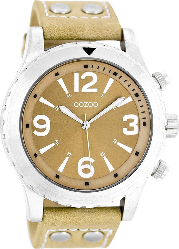 OOZOO Quarzuhr Oozoo Herren Armbanduhr Timepieces Analog, (Analoguhr), Herrenuhr rund, groß (ca. 45mm) Lederarmband, Elegant-Style von OOZOO