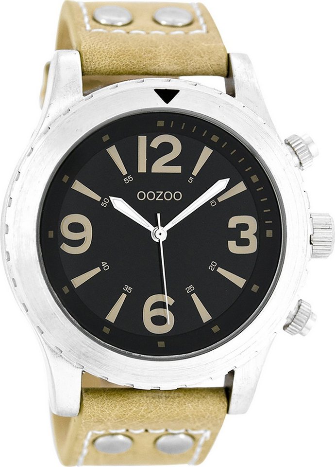 OOZOO Quarzuhr Oozoo Herren Armbanduhr Timepieces Analog, (Analoguhr), Herrenuhr rund, groß (ca. 45mm) Lederarmband, Elegant-Style von OOZOO