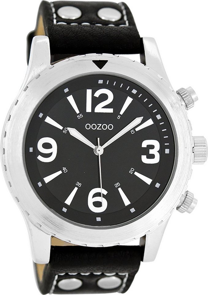 OOZOO Quarzuhr Oozoo Herren Armbanduhr Timepieces Analog, (Analoguhr), Herrenuhr rund, groß (ca. 45mm) Lederarmband, Elegant-Style von OOZOO