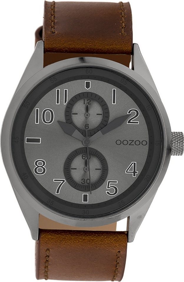 OOZOO Quarzuhr Oozoo Herren Armbanduhr Timepieces Analog, (Analoguhr), Herrenuhr rund, groß (ca. 42mm) Lederarmband, Fashion-Style von OOZOO
