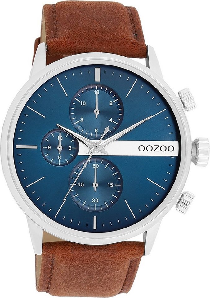 OOZOO Quarzuhr Oozoo Herren Armbanduhr Timepieces Analog, (Analoguhr), Herrenuhr rund, groß (ca. 45mm) Lederarmband, Fashion-Style von OOZOO