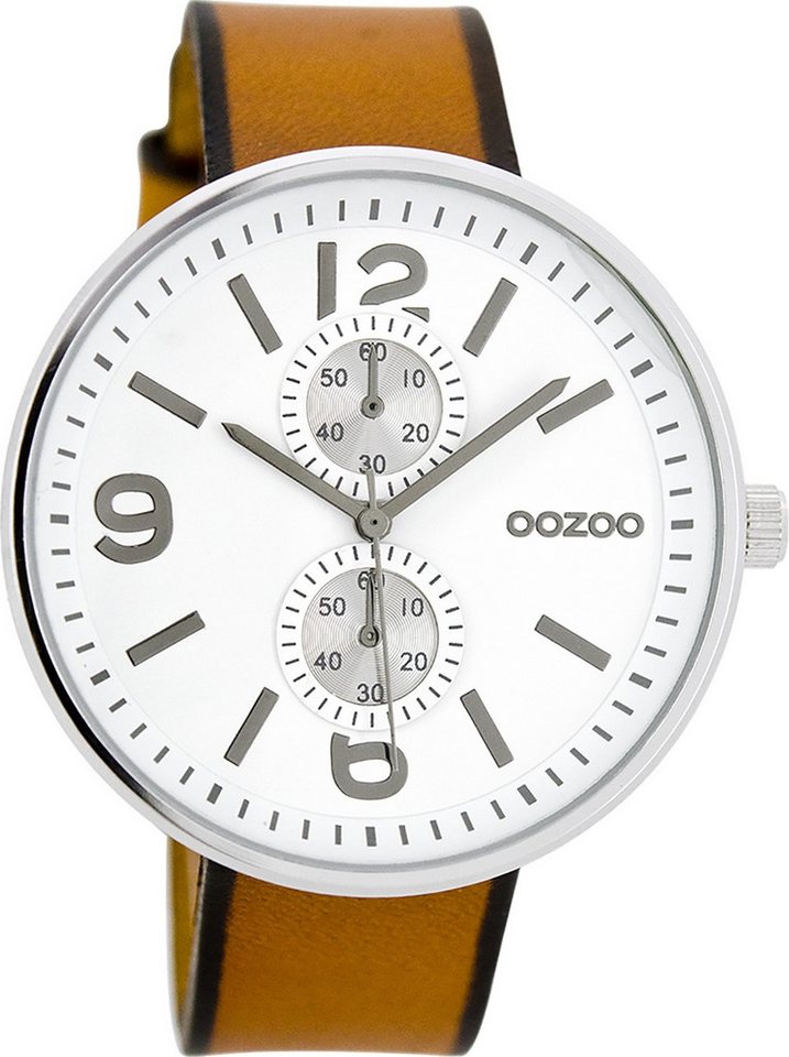 OOZOO Quarzuhr Oozoo Herren Armbanduhr braun Analog matt, (Analoguhr), Herrenuhr rund, extra groß (ca. 46mm) Lederarmband, Casual-Style von OOZOO
