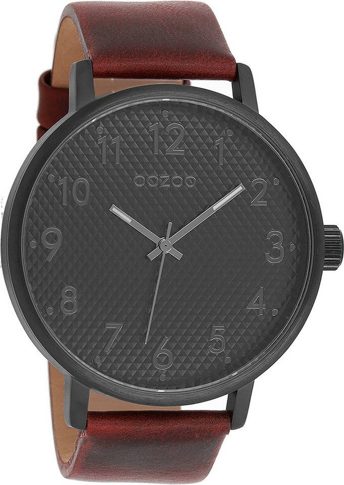 OOZOO Quarzuhr Oozoo Herren Armbanduhr braun Analog matt, (Analoguhr), Herrenuhr rund, extra groß (ca. 48mm) Lederarmband, Elegant-Style von OOZOO