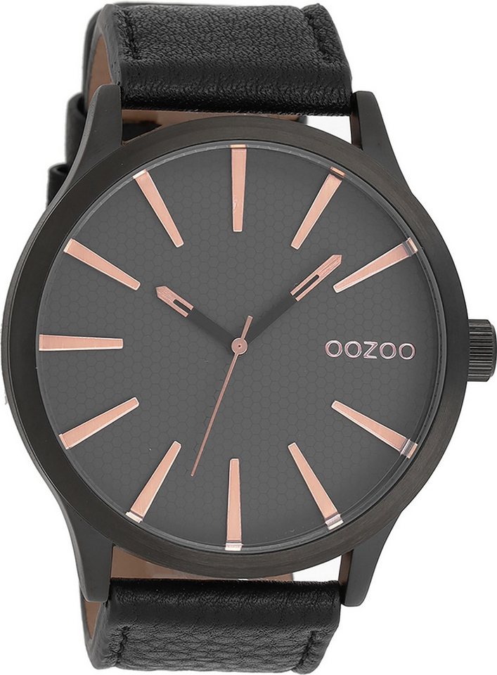 OOZOO Quarzuhr Oozoo Herren Armbanduhr schwarz Analog, (Analoguhr), Herrenuhr rund, extra groß (ca. 50mm) Lederarmband, Casual-Style von OOZOO