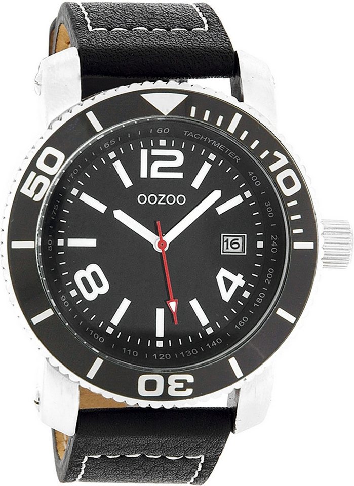 OOZOO Quarzuhr Oozoo Herren Armbanduhr schwarz Analog, (Analoguhr), Herrenuhr rund, groß (ca. 45mm) Lederarmband, Fashion-Style von OOZOO