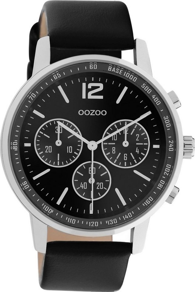 OOZOO Quarzuhr Oozoo Herren Armbanduhr schwarz Analog, Herrenuhr rund, groß (ca. 42mm) Lederarmband, Casual-Style von OOZOO