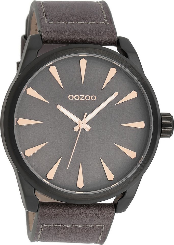 OOZOO Quarzuhr Oozoo Herren Uhr Elegant matt Leder, (Analoguhr), Herrenuhr rund, extra groß (ca. 48mm) Lederarmband, Elegant-Style von OOZOO