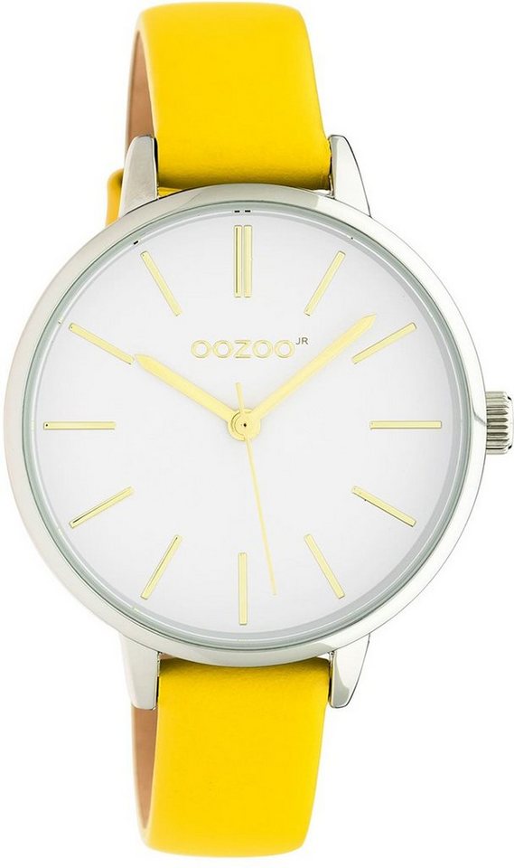 OOZOO Quarzuhr Oozoo Jugend Armbanduhr gelb, Jugenduhr rund, mittel (ca. 34mm) Lederarmband, Fashion-Style von OOZOO