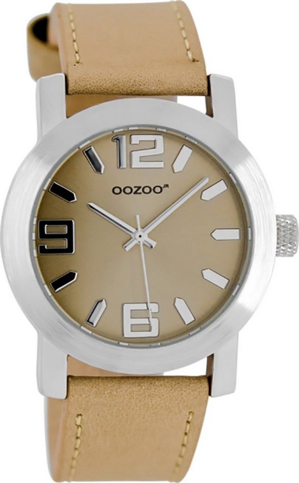 OOZOO Quarzuhr Oozoo Kinder Jugend Armbanduhr braun beige, Jugenduhr rund, mittel (ca. 38mm) Lederarmband, Fashion-Style von OOZOO