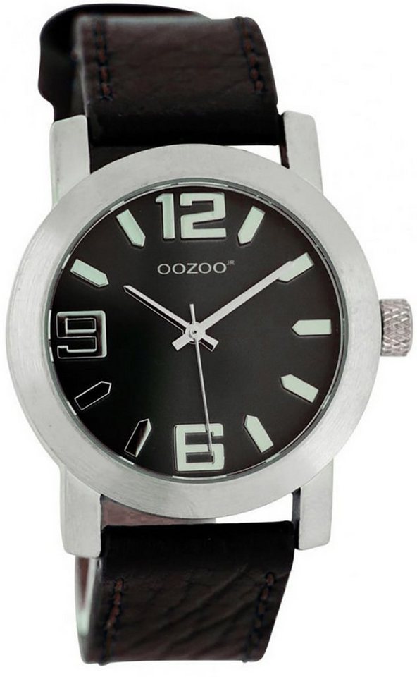 OOZOO Quarzuhr Oozoo Kinder Jugend-Uhr dunkelbraun, Jugenduhr rund, mittel (ca. 38mm) Lederarmband, Fashion-Style von OOZOO