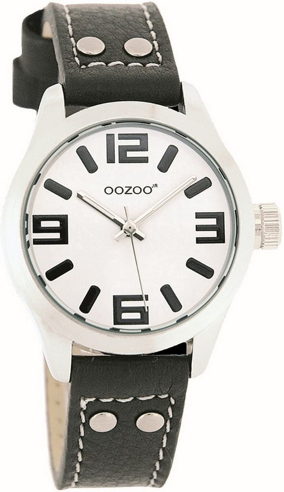 OOZOO Quarzuhr Oozoo Kinder Jugend-Uhr schwarz, (Analoguhr), Jugenduhr rund, mittel (ca. 34mm) Lederarmband, Fashion-Style von OOZOO