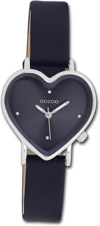 OOZOO Quarzuhr Oozoo Leder Damen Uhr Analog Quarzuhr, (Analoguhr), Damenuhr Lederarmband schwarz, herzform, extra groß (ca. 28x29mm) von OOZOO