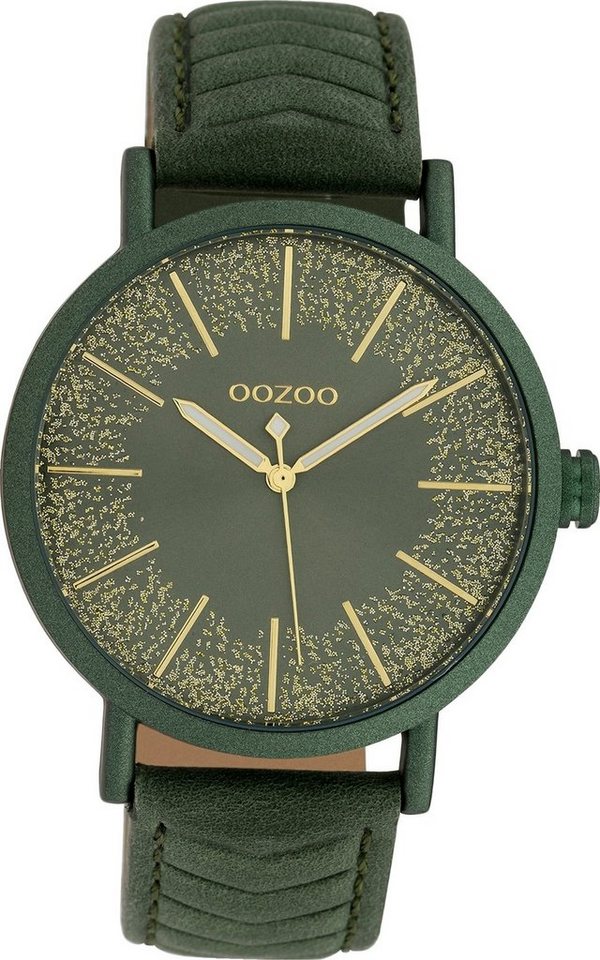 OOZOO Quarzuhr Oozoo Leder Damen Uhr C10148 Analog, Damenuhr Lederarmband grün, rundes Gehäuse, groß (ca. 42mm) von OOZOO