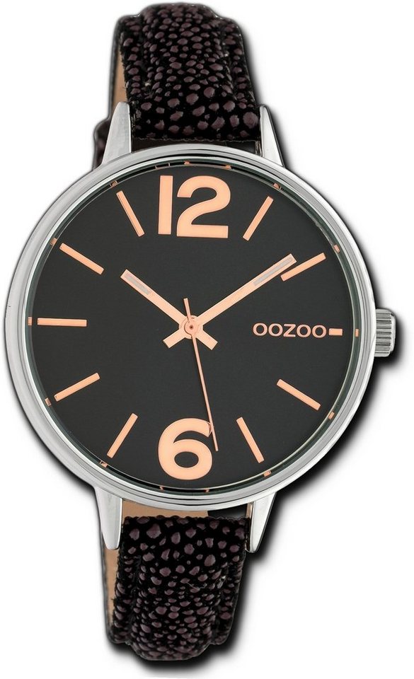 OOZOO Quarzuhr Oozoo Leder Damen Uhr C10459 Quarzuhr, Damenuhr Lederarmband schwarz, braun, rundes Gehäuse, mittel (ca 36mm) von OOZOO