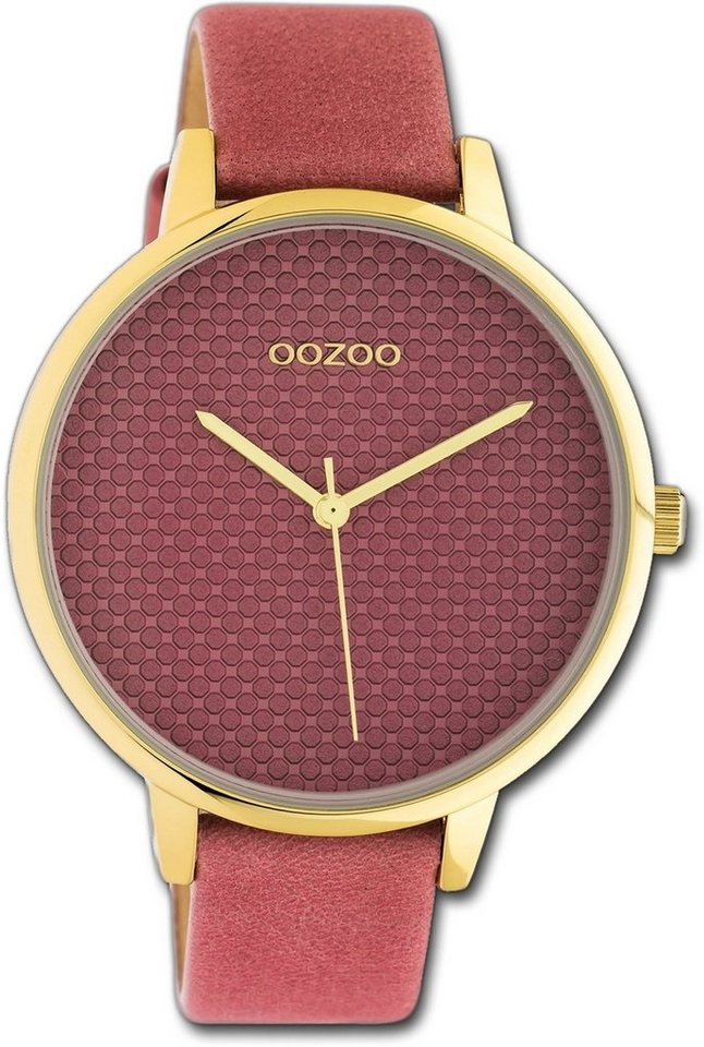 OOZOO Quarzuhr Oozoo Leder Damen Uhr C10591 Analog, Damenuhr Lederarmband rosa, rundes Gehäuse, groß (ca. 42mm) von OOZOO